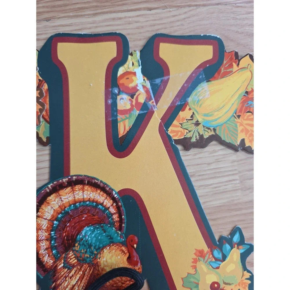 Vtg Happy Thanksgiving Banner Sign Die Cut Cardboard Hanging 7 